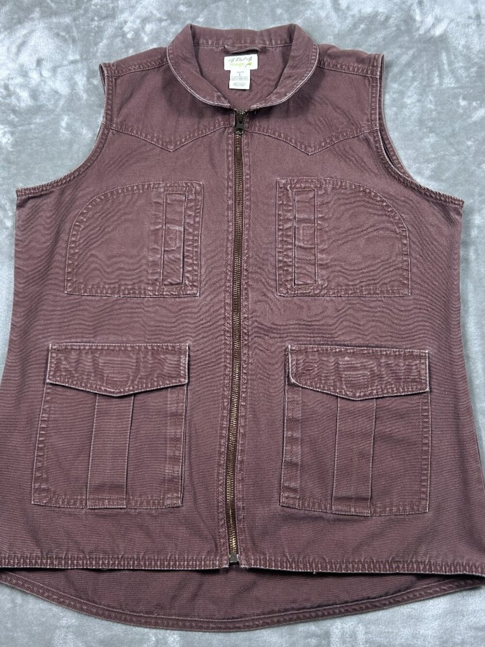 Wrangler Vest Women's Large Burgandy Full Zip Canvas Westerncore Ranchwear Rodeo